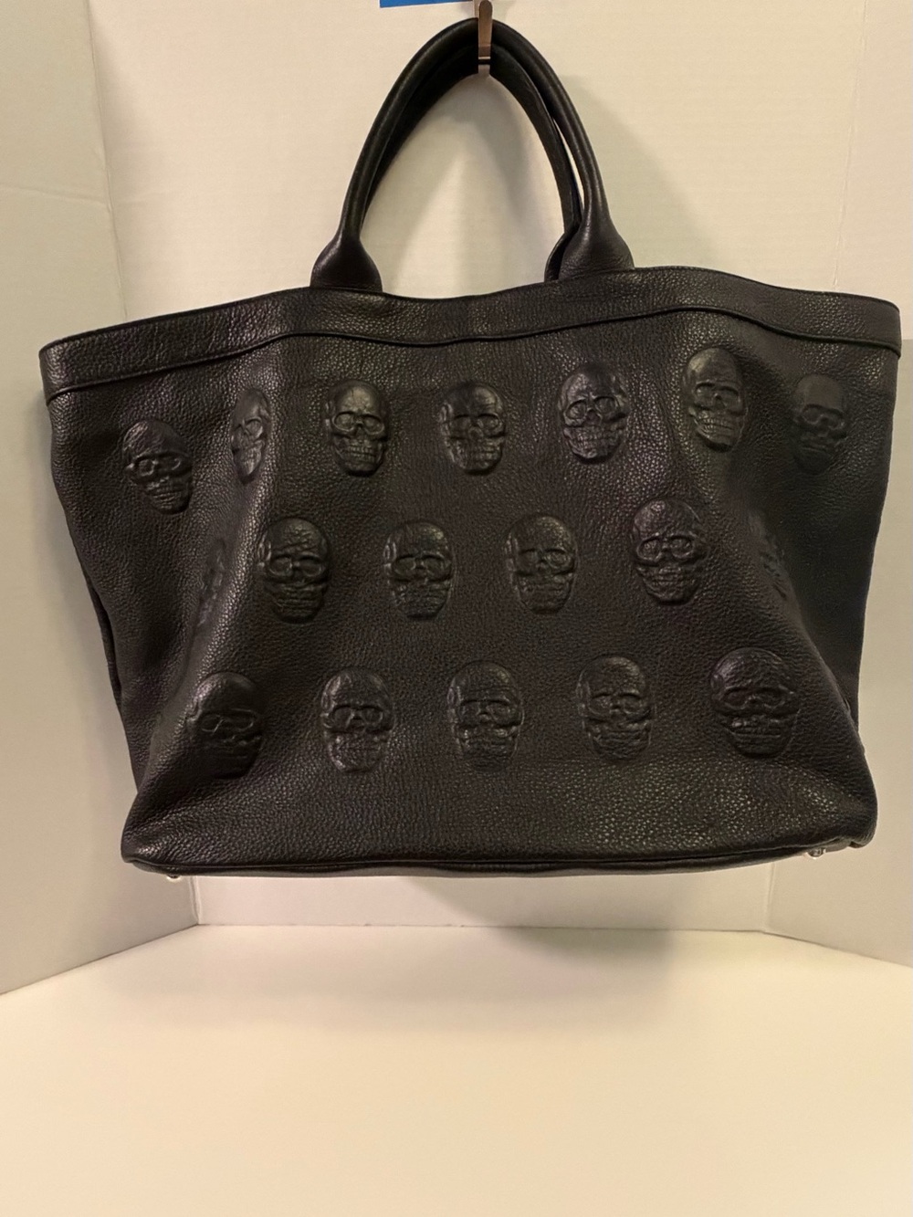 IO Pelle Black Embossed Skull Leather Tote